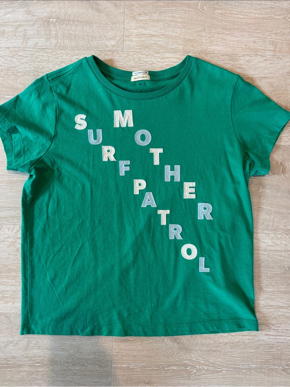 MOTHER Green Short-Sleeve Tee with 'Surf Patrol' Graphic